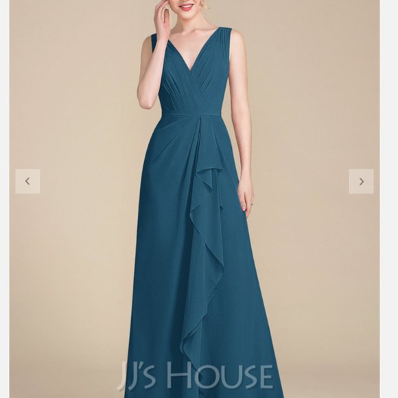 NWT JJ's House V-Neck sz 12 Floor-Length Chiffon Bridesmaid Dress - Ink Blue - Picture 1 of 4